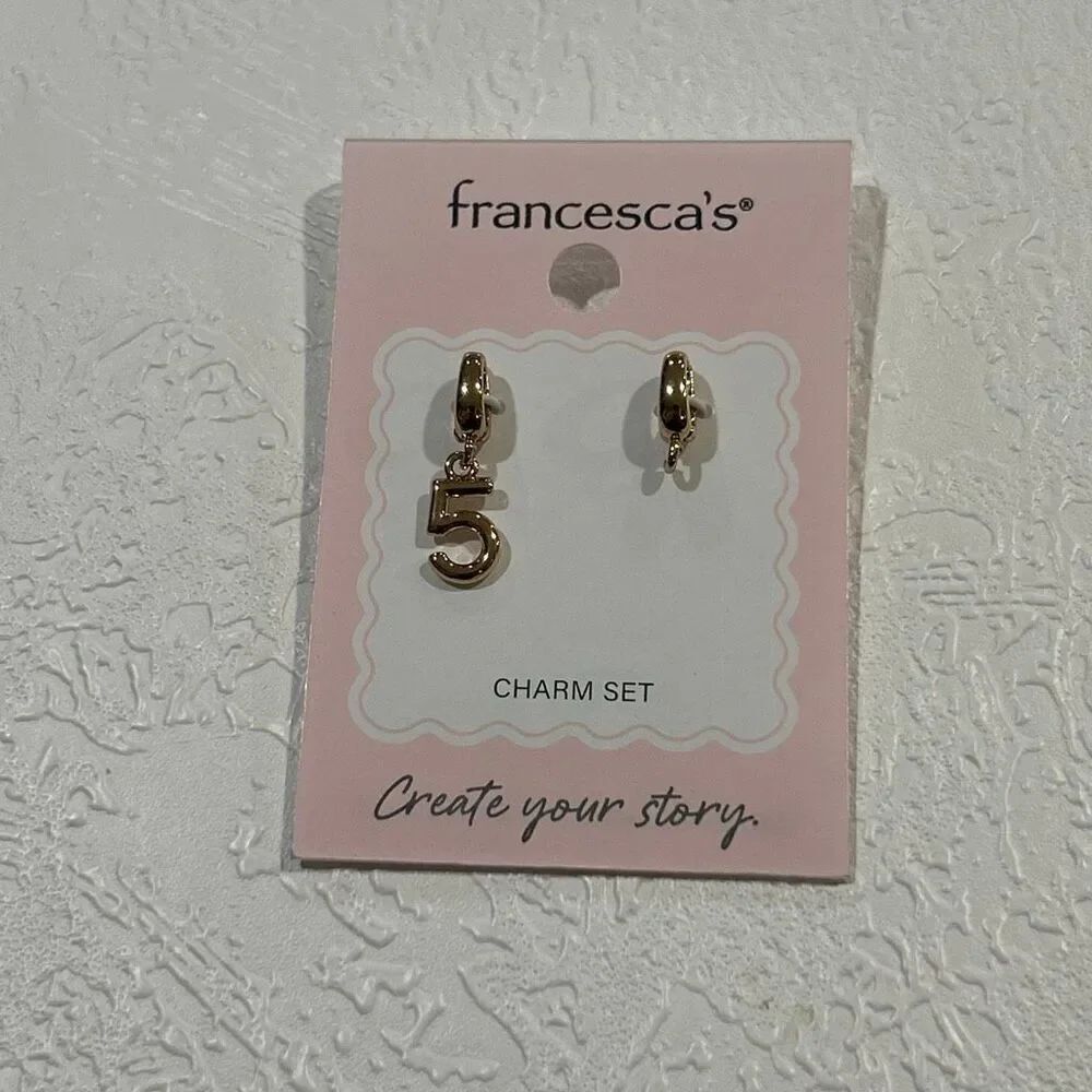 Francesca’s Gold Charm Set Star & Number 5 Hoop Charms Dainty Luxe Jewelry
